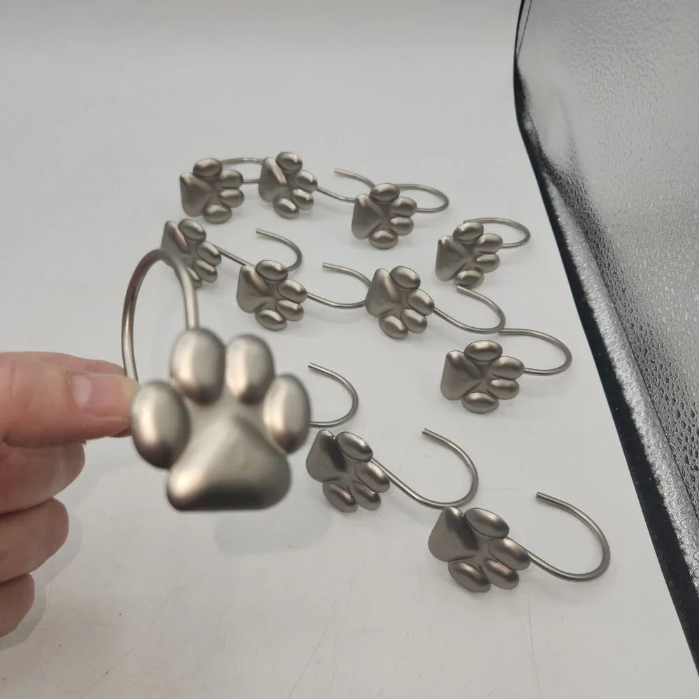 Paw Print Shower Hooks Brushed Nickle Set of 12
